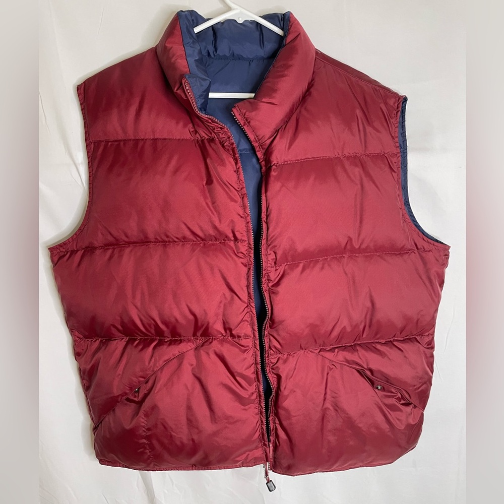 Consensus Outerwear Men’s Size Large Reversible Down Puffer Vest Maroon Navy 525